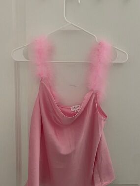 ELIS Pink Feather Strap Cowl Neck Tank